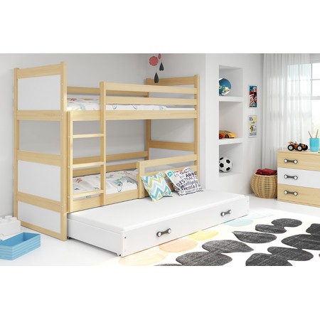Gyerek emeletes ágy kihúzható ággyal RICO 200x90 cm Fehér Fenyő BMS
