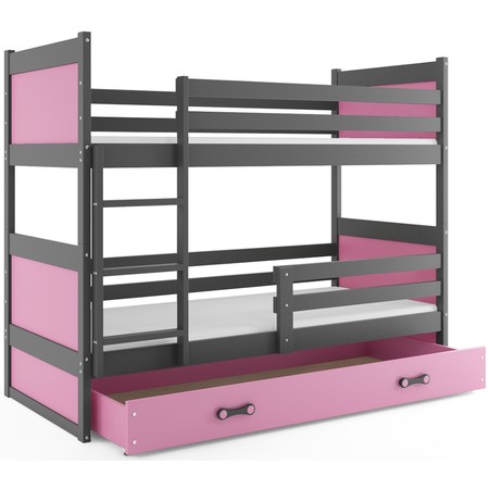 Gyerek emeletes ágy RICO 200x90 cm Szürke Rózsaszín BMS