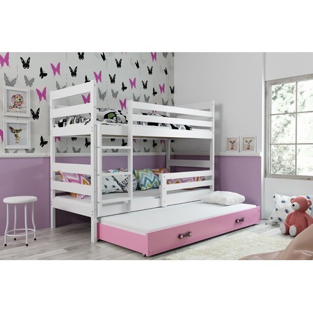 Gyerek emeletes ágy kihúzható ággyal ERYK 190x80 cm Rózsaszín Fehér BMS
