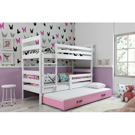 Gyerek emeletes ágy kihúzható ággyal ERYK 160x80 cm Rózsaszín Fehér BMS