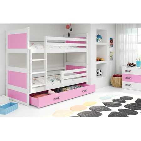 Gyerek emeletes ágy RICO 160x80 cm Fehér Rózsaszín BMS