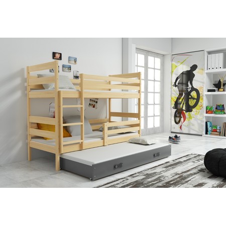 Gyerek emeletes ágy kihúzható ággyal ERYK 160x80 cm Szürke Fenyő BMS
