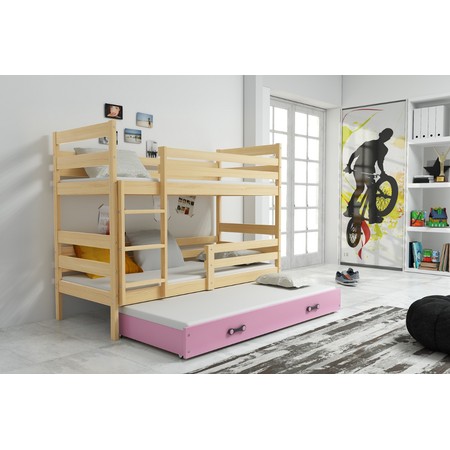 Gyerek emeletes ágy kihúzható ággyal ERYK 160x80 cm Rózsaszín Fenyő BMS