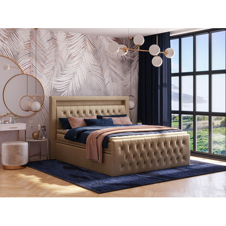 Čalouněná postel CESAR včetně úložného prostoru 200x200 cm Levá Béžová KOLA